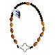 Elastic bracelet with oval olivewood beads and 925 silver cross s2