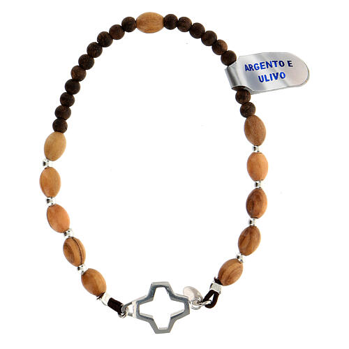Cross bracelet in 925 silver olive wood beads 1