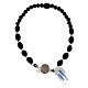 Elastic bracelet with black wood beads and 925 silver medal of Saint Pio s2
