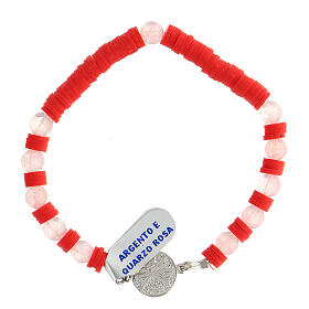 Bracelet dizainier argent 925 grains quartz rose disques en caoutchouc médaille avec Chi-Rho