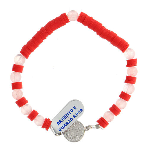 Bracelet dizainier argent 925 grains quartz rose disques en caoutchouc médaille avec Chi-Rho 2