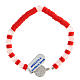 Bracelet dizainier argent 925 grains quartz rose disques en caoutchouc médaille avec Chi-Rho s2
