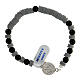 Single decade rosary bracelet with onyx beads, grey rubber discs and 925 silver medal of Saint Benedict s1