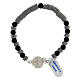 Single decade rosary bracelet with onyx beads, grey rubber discs and 925 silver medal of Saint Benedict s2