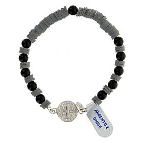 St Benedict bracelet 925 silver gray rubber disks onyx spheres