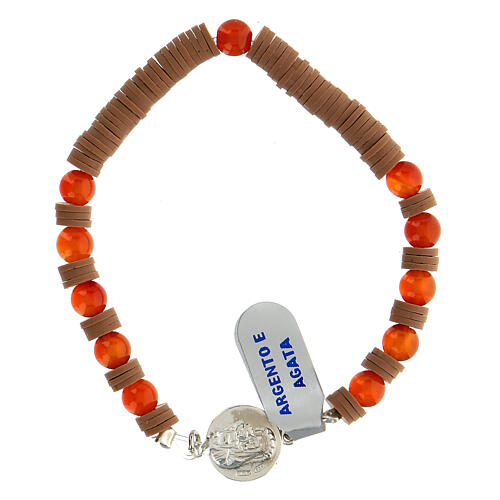 Single decade rosary bracelet with agate beads, rubber discs and 925 silver medal, Chi-Rho and Virgin with Child 1