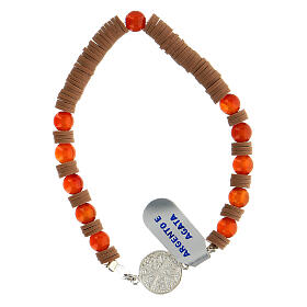 Bracelet dizainier argent 925 grains agate disques en caoutchouc marron médaille avec Chi-Rho