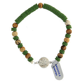 Bracelet dizainier argent 925 grains jaspe disques en caoutchouc vert médaille avec Chi-Rho
