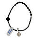 Single decade rosary bracelet with faceted beads of grey hematite, black wood beads and cross s1