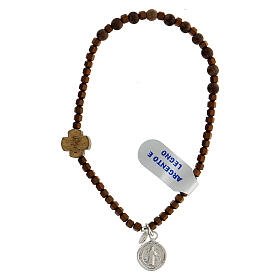 Single decade rosary bracelet with faceted beads of brown hematite, wood beads and cross