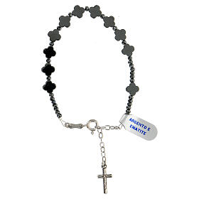 Bracelet of 925 silver with polished black hematite crosses and beads