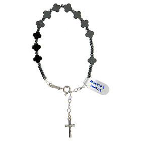 Bracelet of 925 silver with polished black hematite crosses and beads