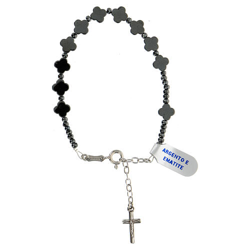 Bracelet of 925 silver with polished black hematite crosses and beads 1