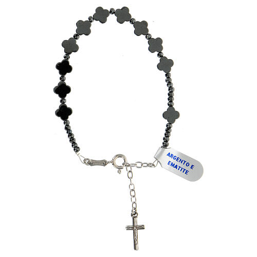Bracciale in argento 925 ematite nera lucida croci 1