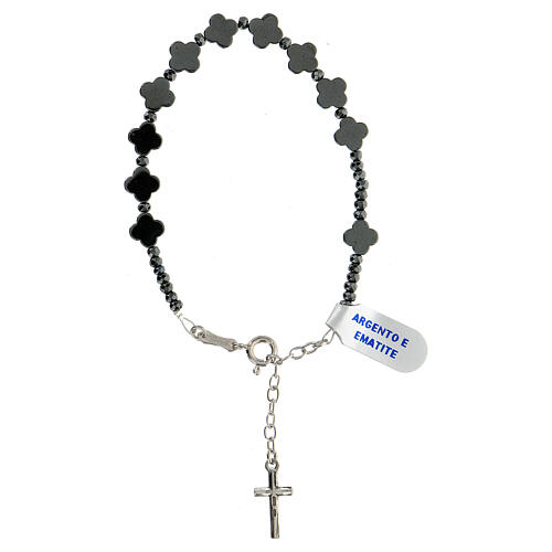 Bracelet in 925 silver shiny black hematite crosses 2