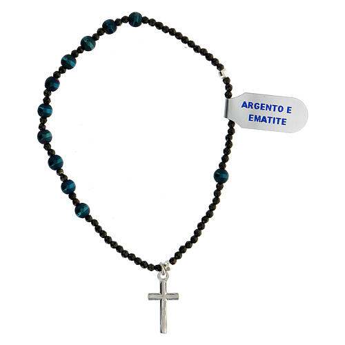 Armband aus mattem Hämatit mit Kreuz aus Silber 925 3