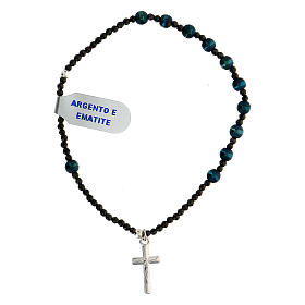 Bracelet with matte hematite beads and cross of 925 silver