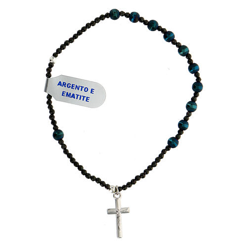 Bracelet with matte hematite beads and cross of 925 silver 1