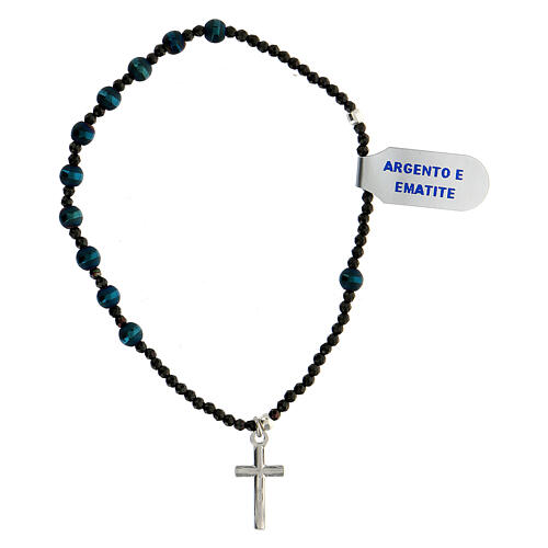 Bracelet with matte hematite beads and cross of 925 silver 3