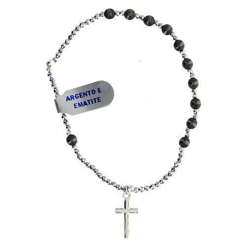 Armband aus Silber 925 mit Zehner aus grauem Hämatit und Kreuz aus Silber 925 3