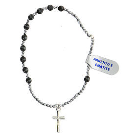 Bracelet with single decade beads of grey hematite and cross of 925 silver