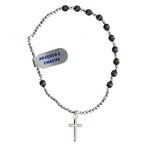 Bracelet with single decade beads of grey hematite and cross of 925 silver 3