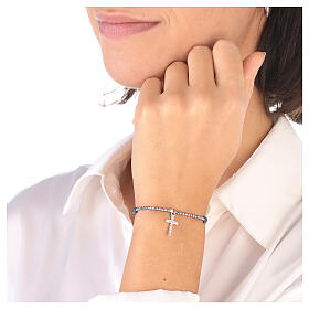 925 silver bracelet ten beads gray hematite cross 925 silver