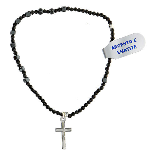 Armband aus Hämatit-Perlen mit Kreuz aus Silber 925 3