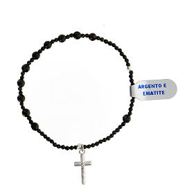 Bracelet dizainier grains à facettes hématite noire et croix argent 925