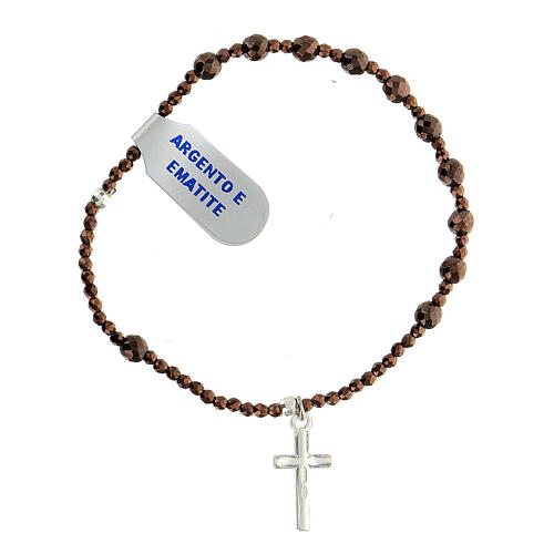 Bracelet with faceted brown hematite beads and 925 silver cross 3