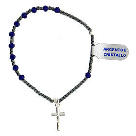 Bracelet dizainier cristal bleu mat et hématite croix argent 925