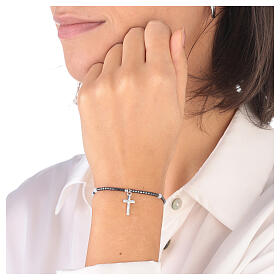 Rosary bracelet with white crystal single decade, hematite beads and 925 silver cross