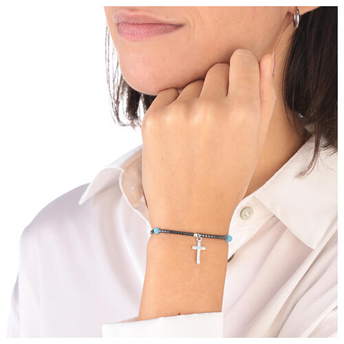 Armband aus hellblauem Kristall, Silber 925 und Hämatit 2