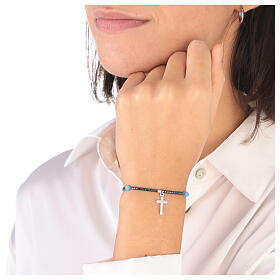 925 silver cross bracelet with hematite blue crystal beads