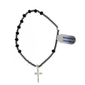 Armband aus schwarzem Kristall, Silber 925 mit Kreuz