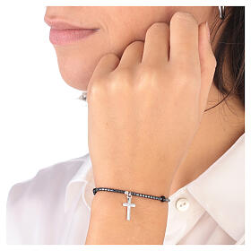 Bracelet dizainier cristal noir et hématite croix argent 925
