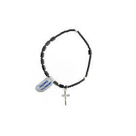 Rosary bracelet with faceted cylindrical hematite beads and 925 silver cross