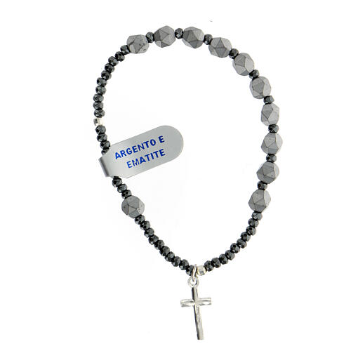 Rosary bracelet with faceted grey hematite beads and 925 silver cross 3