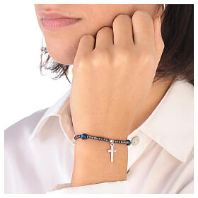 Rosary bracelet with faceted blue hematite beads and 925 silver cross