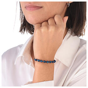 Bracelet argent 925 dizainier gros grains à facettes hématite bleue matte et croix