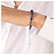 Bracelet argent 925 dizainier gros grains à facettes hématite bleue matte et croix s3