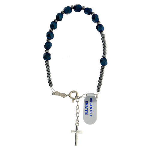 Pulseira prata 925 hematita azul com crucifixo 4