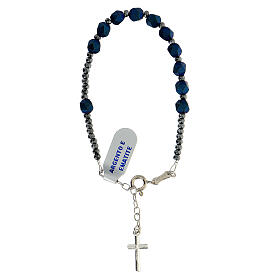 Blue hematite bracelet with 925 silver cross