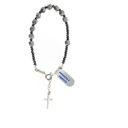 Armband aus Silber 925 mit Zehner aus Hämatitperlen und Kreuz-Anhänger 3