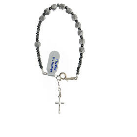 Bracelet of 925 silver with grey hematite single decade and silver cross