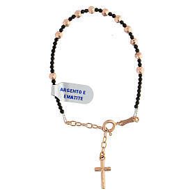 Armband aus Hämatit mit Kreuz aus bronzefarbenem Silber 925