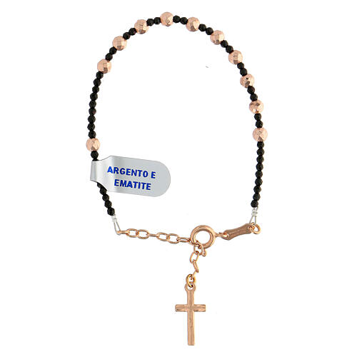 Armband aus Hämatit mit Kreuz aus bronzefarbenem Silber 925 4