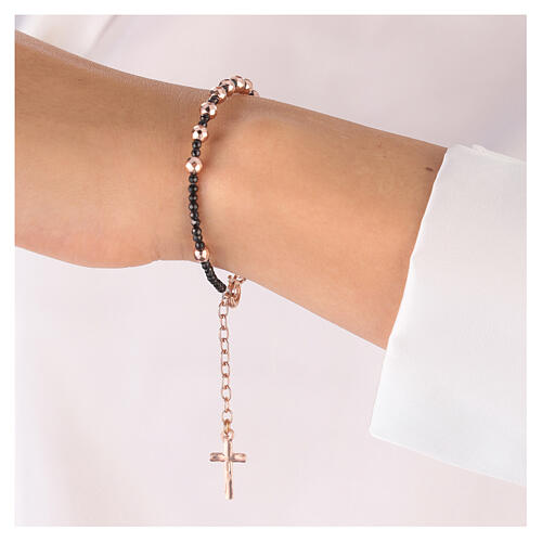 Bracciale ematite con croce argento 925 color bronzo  3