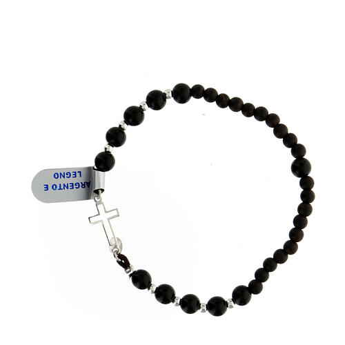 Bracelet dizainier bois noir et croix argent 925 1