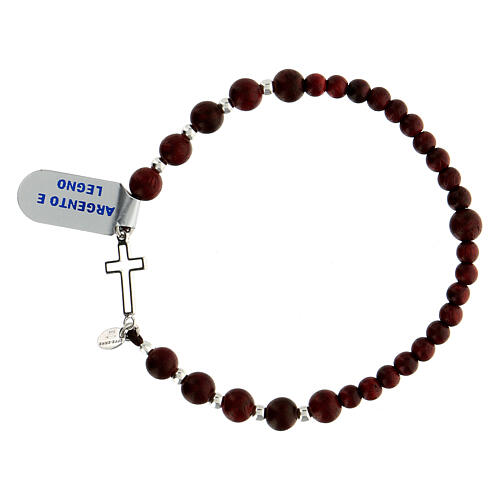 Bracciale legno marrone con croce argento 925 2